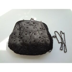Elegant Black Beaded Evening Bag Clutch Purse Chain Strap Party‎ Formal